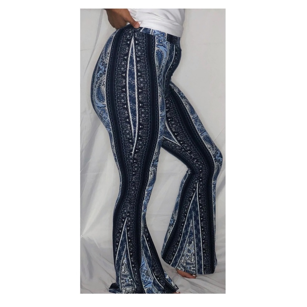High Waisted Flared Pants (Blue)
